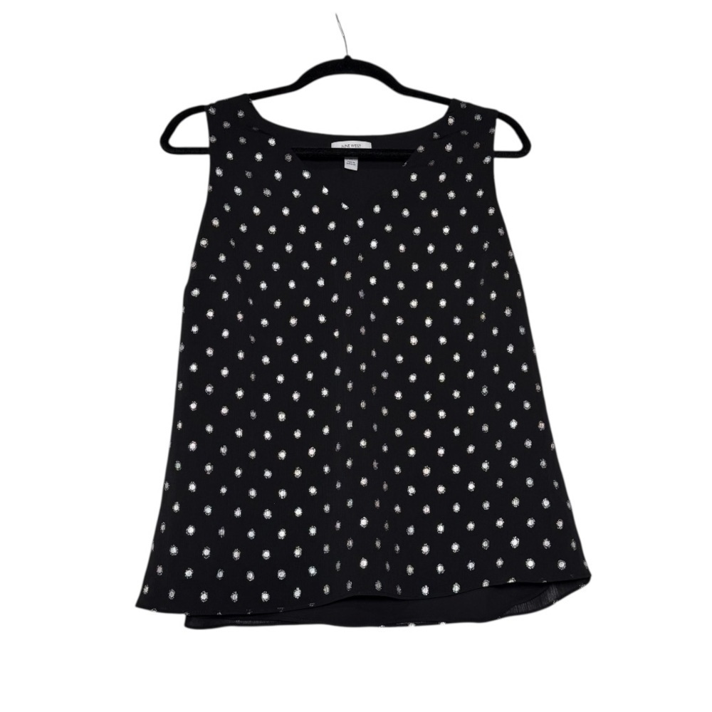 Nine West Black and Pearl White Tank Top Polka Dot Size Medium Lightweight